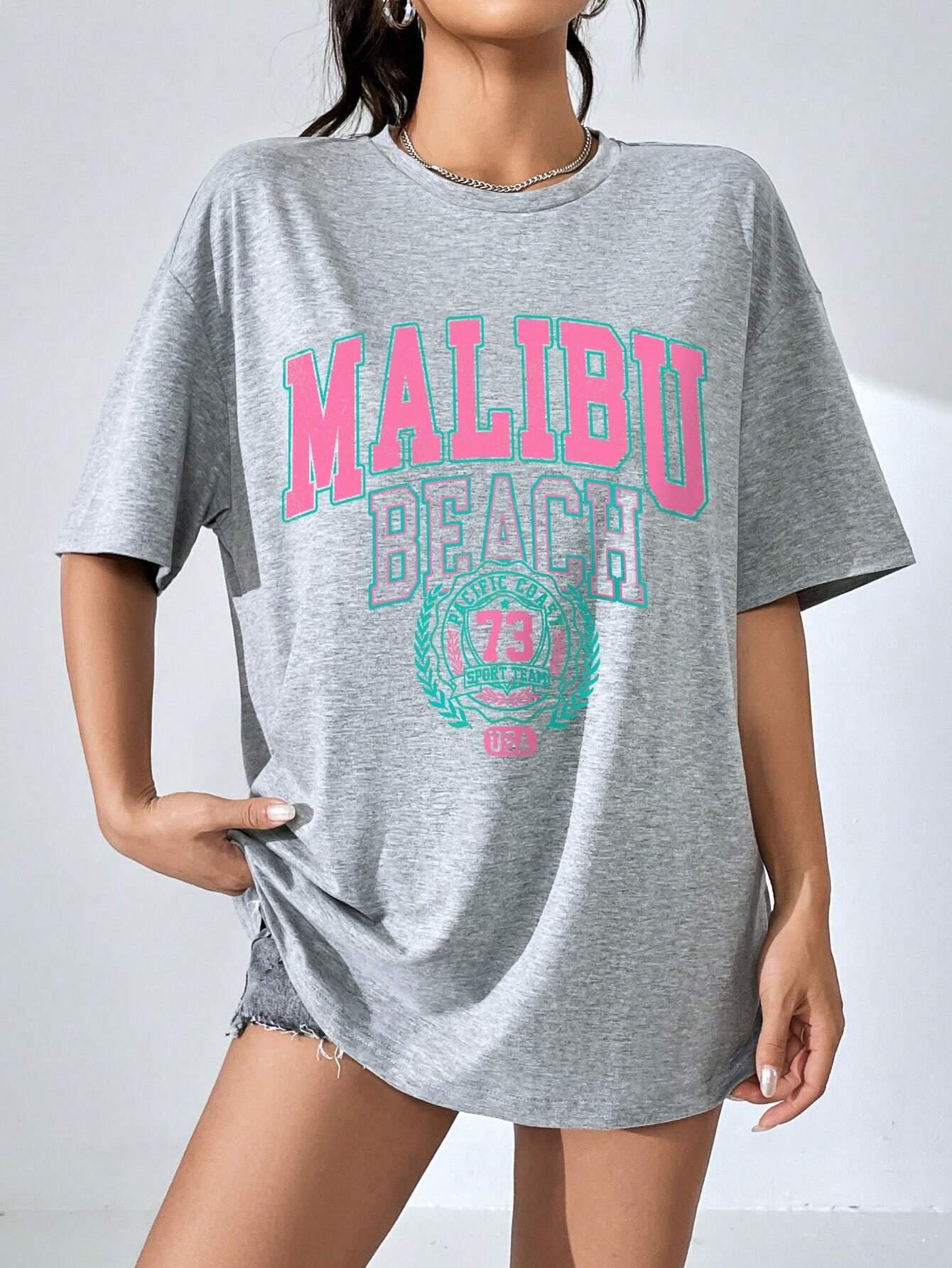 Malibu Beach Letter Print Prin - Streetwear Brand Tees recension och pris